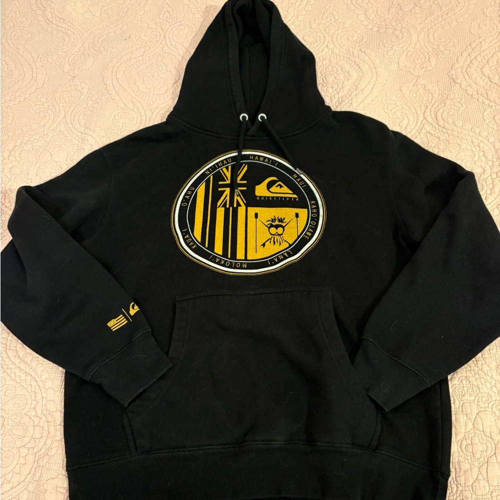 Quiksilver Black Hoodie with Gold Crest